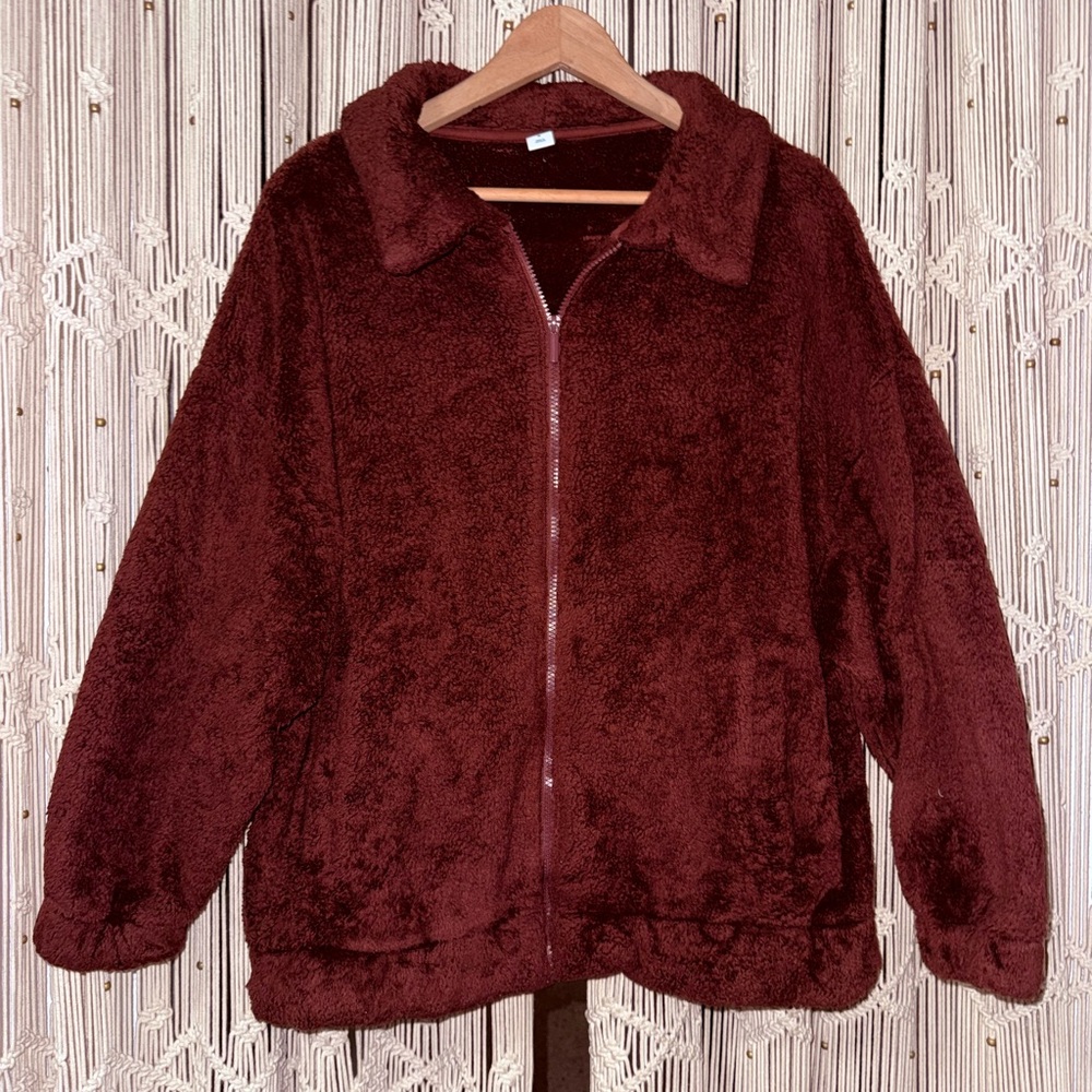 Old Navy Maroon Teddy Jacket with Zipper